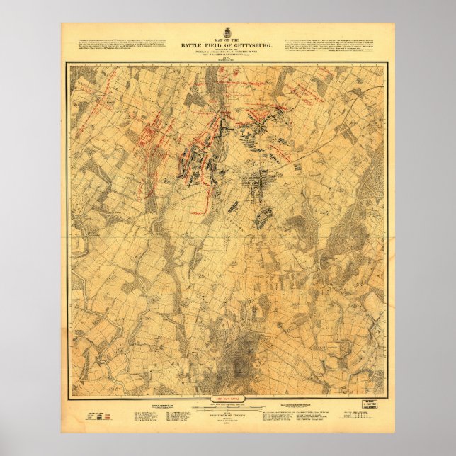 Battlefield of Gettysburg Map by John Bachelder Poster (Front)