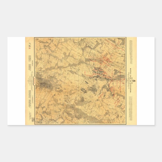 Battlefield of Gettysburg Map by John Bachelder Rectangular Sticker (Front)