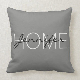 Battleship grey colour home monogram cushion
