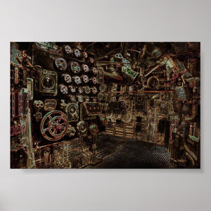 Battleship interior, steampunk style, retro futuri poster