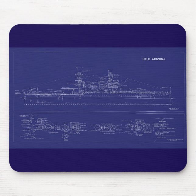 Battleship USS Arizona Blueprint Mouse Pad (Front)