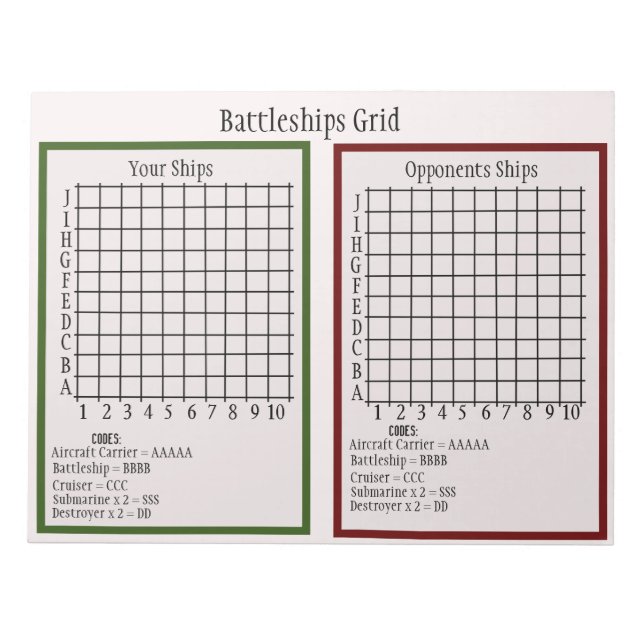 Battleships On Paper Game Notepad (Front)
