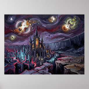 Battleworld Starry Night Marvel Landscape Poster