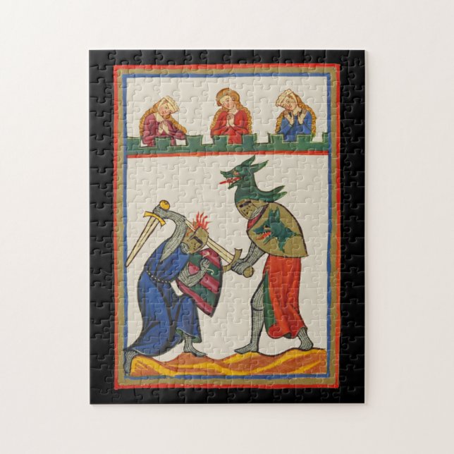 Battling Knights At A Tournament, 14th Century Jigsaw Puzzle (Vertical)