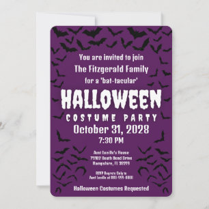 Batty Bat-tacular Purple Halloween Costume Party Invitation