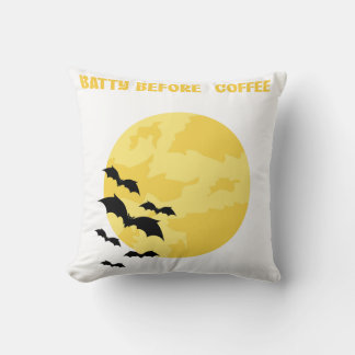 Batty Before Coffee Halloween Full Moon Bats Cushion