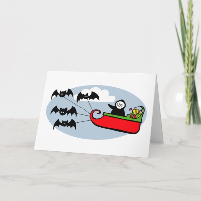 Batty Christmas Sleigh Holiday Card (Front)