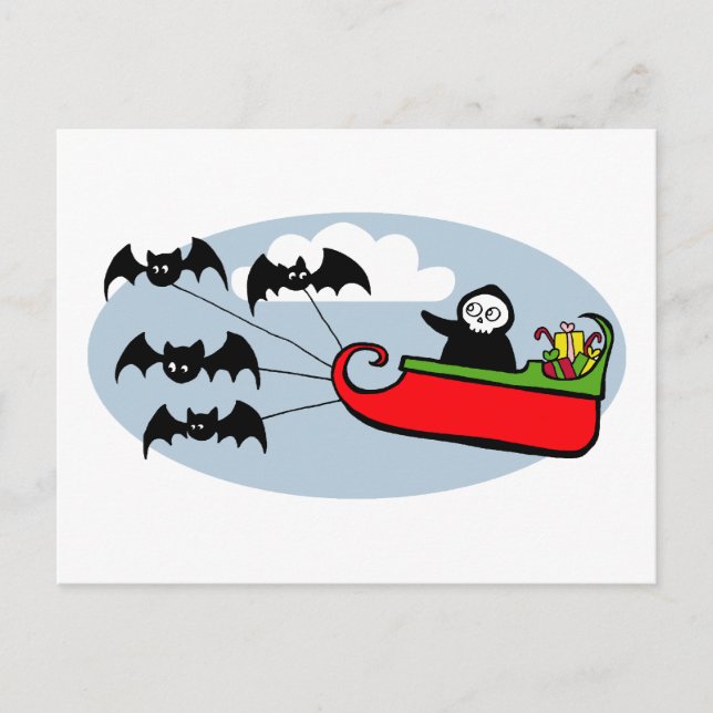 Batty Christmas Sleigh Holiday Postcard (Front)