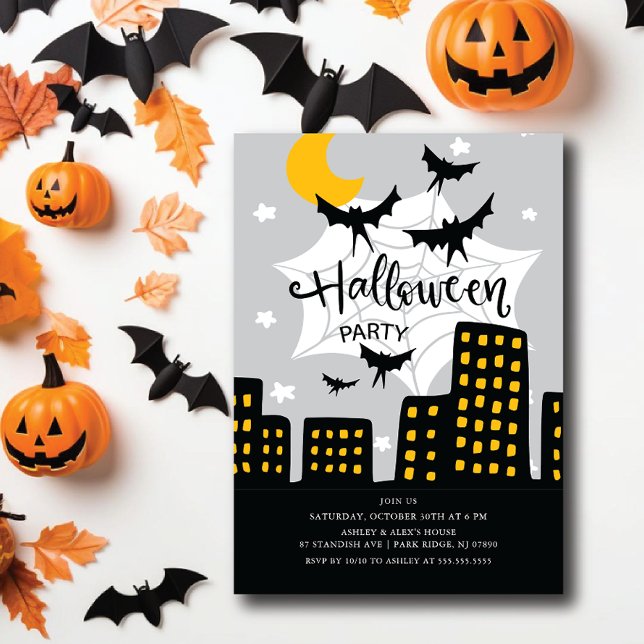 Batty Cityscape Halloween Party Invitation (Creator Uploaded)