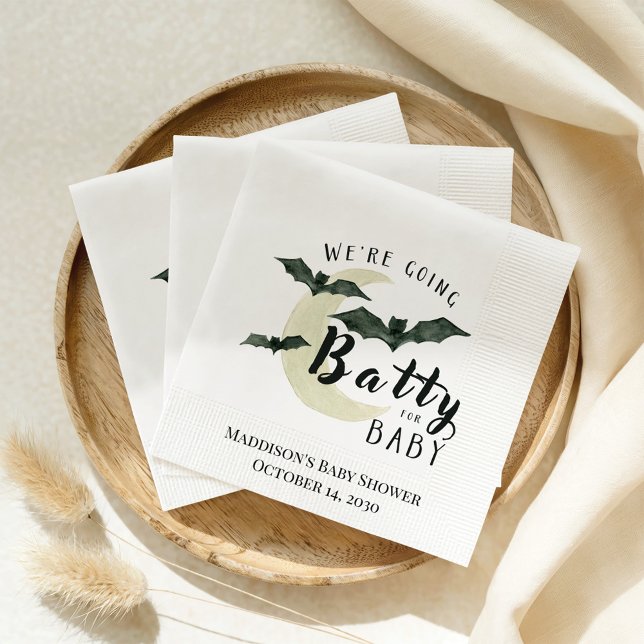 Batty for Baby Bat And Moon Halloween Baby Shower  Napkin (Creator Uploaded)