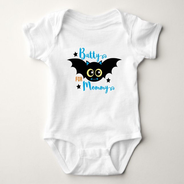 Batty for Mummy Cute 1st Halloween Blue Bat  Baby Bodysuit (Front)