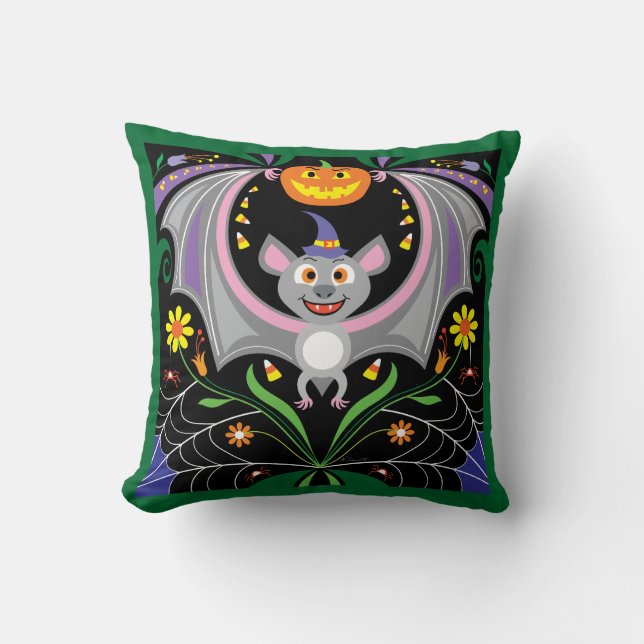 Batty Midnight Pumpkin Patch Cushion (Front)