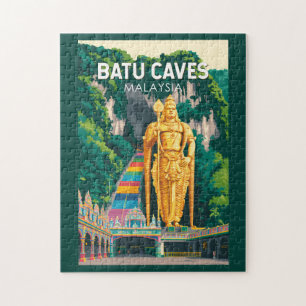 Batu Caves Malaysia Illustration Travel Art Retro Jigsaw Puzzle