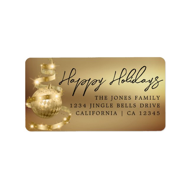 Bauble Happy Holidays Gold Return Address Label (Front)