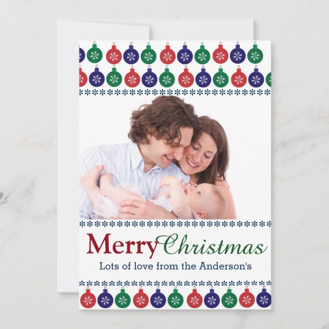 Bauble Pattern Custom Photo Holiday Card (Front)