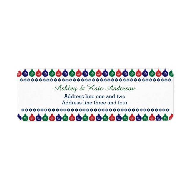 Bauble Pattern Personalised Christmas Return Address Label (Front)