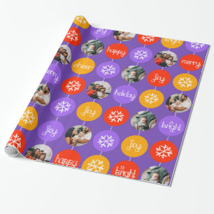 Bauble purple orange pattern Christmas photo Wrapping Paper