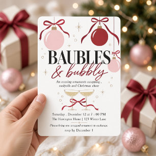 Baubles and Bubbly Christmas Ornament Exchange Invitation