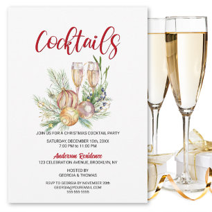 Baubles and Champagne Christmas Cocktail Party Invitation