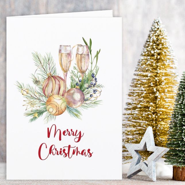 Baubles and Champagne Christmas Greeting Holiday Card (Creator Uploaded)