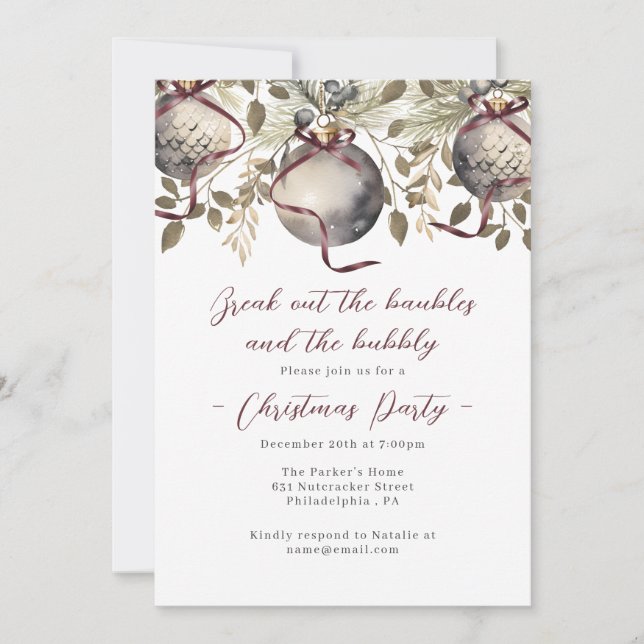 Baubles & Bubbly Christmas Party Invitation (Front)