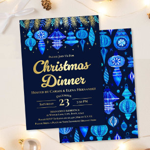 Baubles Christmas Dinner Watercolor Navy Blue 