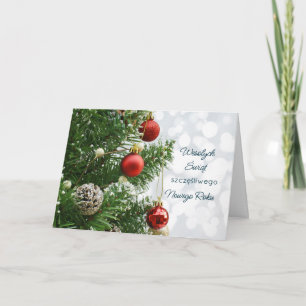 Baubles, fir, cones Polish Christmas Holiday Card