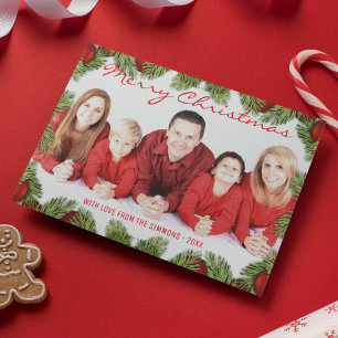 Baubles Pine Christmas Family Holiday Photo Card