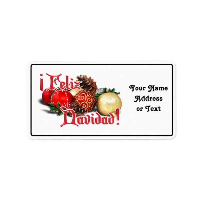 Baubles & Pine Cones - Feliz Navidad Label (Front)