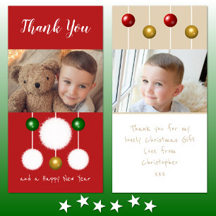 Baubles snowballs and photos red ivory Christmas Thank You Card