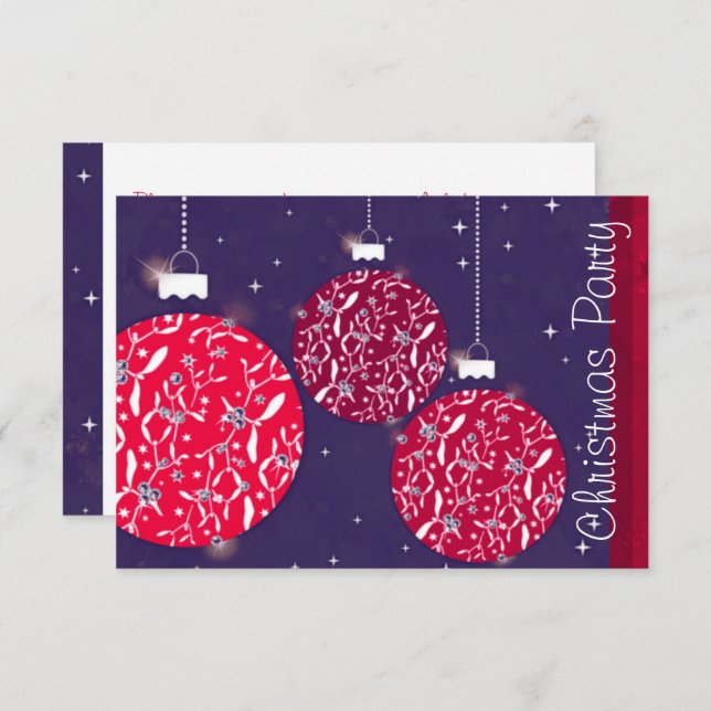 Baubles sparkle effect party invitation red blue (Front/Back)