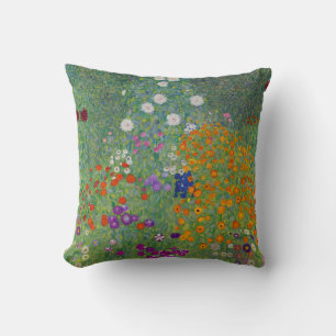 Bauerngarten, Oil Painting, Gustav Klimt Cushion