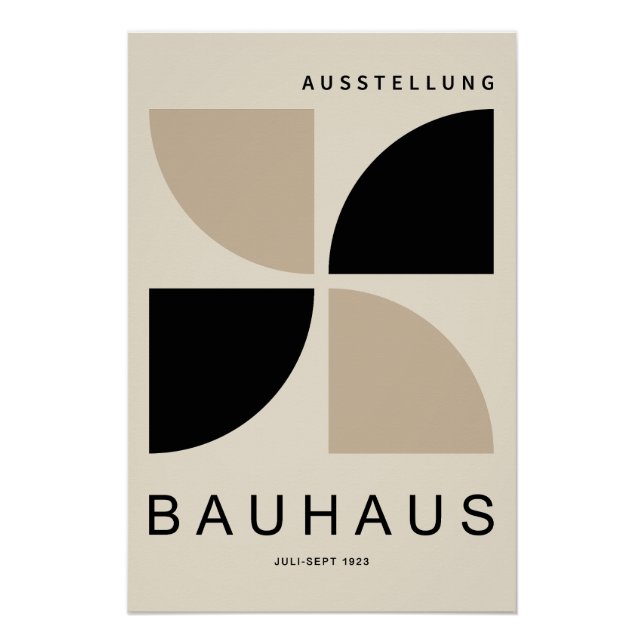 Bauhaus Beige Black Geometric Quarter Circle Poster (Front)