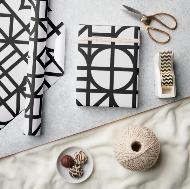 Bauhaus Black Abstract Geometric Pattern Wrapping Paper (Crafts)
