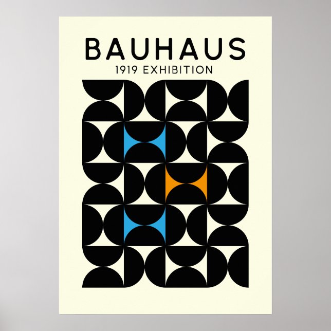 Bauhaus Black Geometric Grid Art Print 1919 (Front)