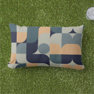 Bauhaus Blue Grey Shapes Print Lumbar Cushion