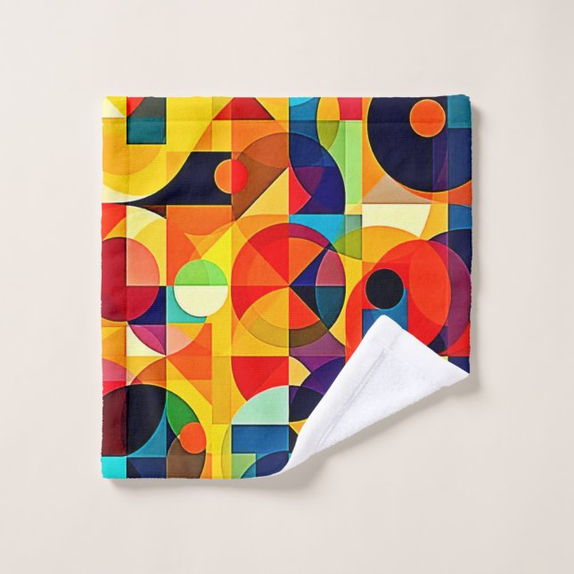 Bauhaus Colour Geometry Design Bath Towel Set (Wash Cloth)