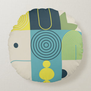 Bauhaus composition artwork made with abstract ele round cushion