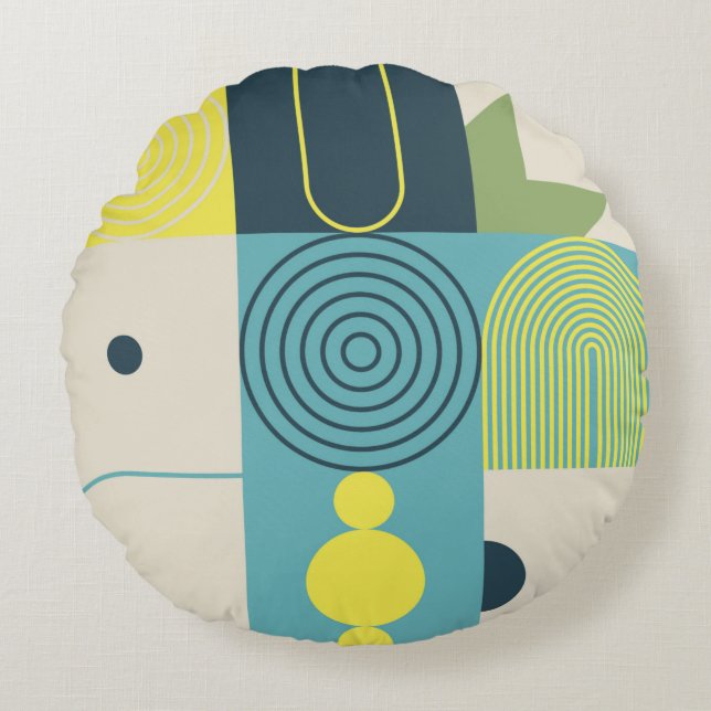 Bauhaus composition artwork made with abstract ele round cushion (Front)