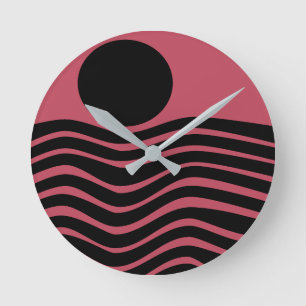 Bauhaus Deep Pink Abstract Round Clock