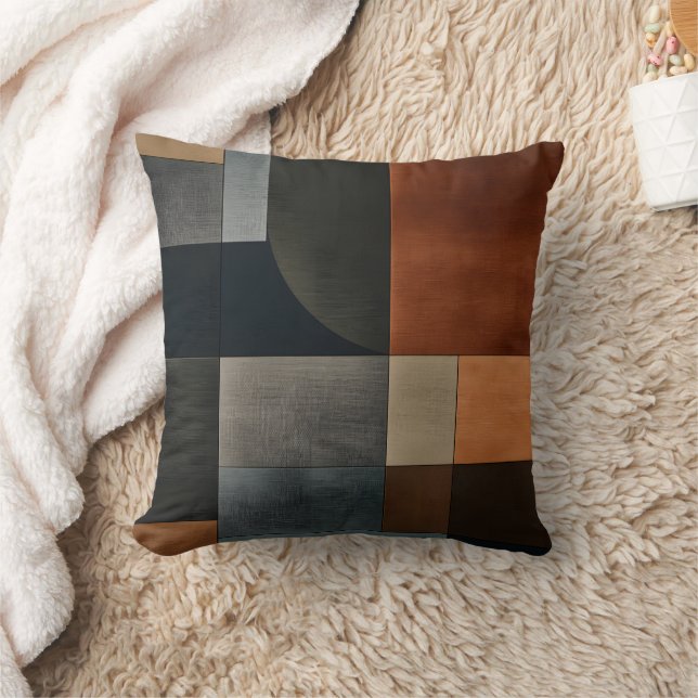 Bauhaus Earthy Geometric Block Pattern Pillow  (Blanket)