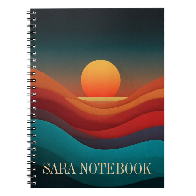 Bauhaus Earthy Sunset Personalised Name Notebook (Front)