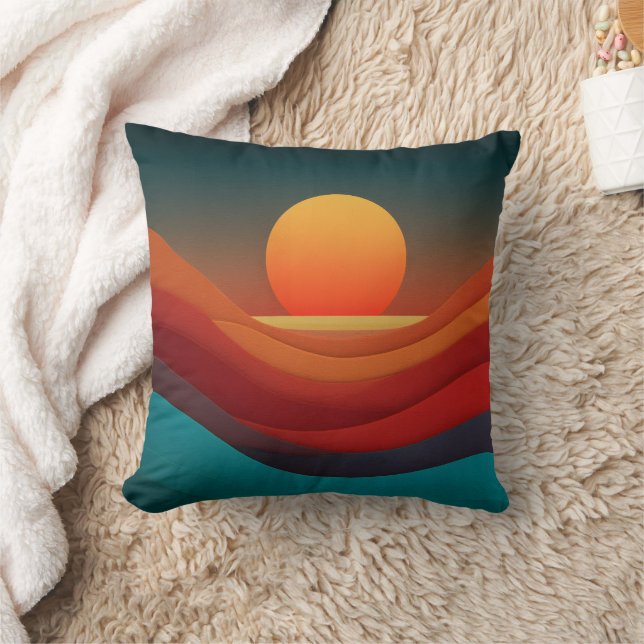Bauhaus Earthy Sunset Waves Abstract Throw Pillow (Blanket)