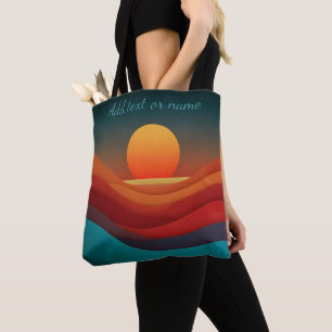 Bauhaus Earthy Sunset Waves Custom Text Tote Bag