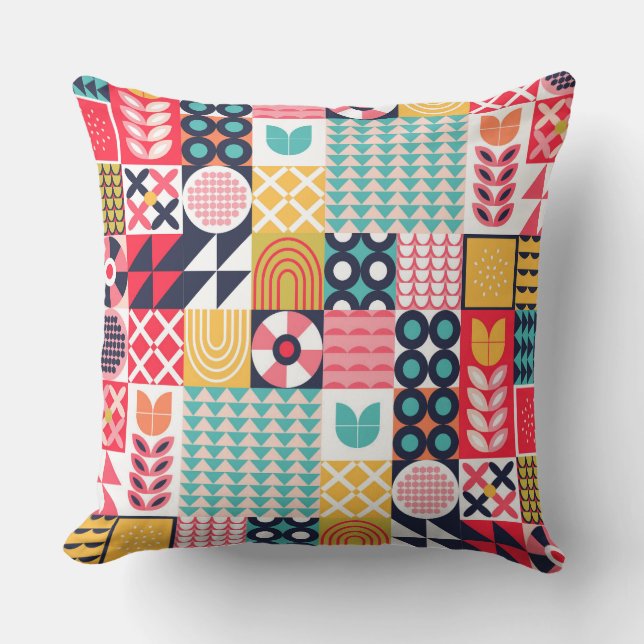 Bauhaus Floral Geometric Colourful Design  Cushion (Front)