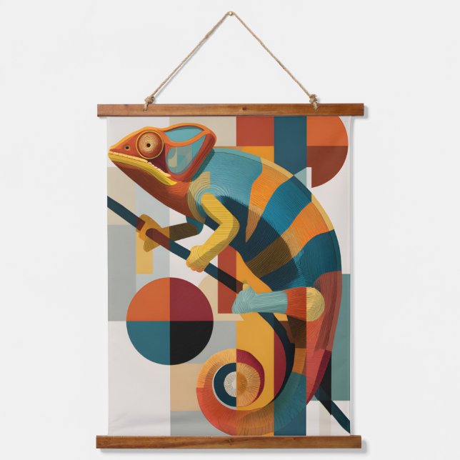 Bauhaus Geometric Chameleon Abstract Wall Tapestry (Front)