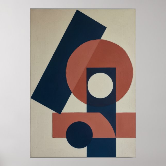 Bauhaus Geometric Navy Terracotta Abstract Modern  Poster (Front)
