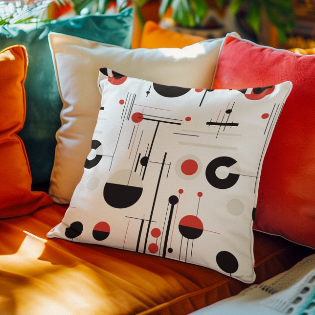 Bauhaus geometric shapes in black red on white cushion (Creator Uploaded)