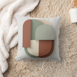 Bauhaus Geometric Shapes   Terracotta & Sage Throw Cushion