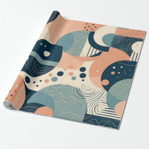Bauhaus Inspired Abstract Circles Lines Navy Ochre Wrapping Paper